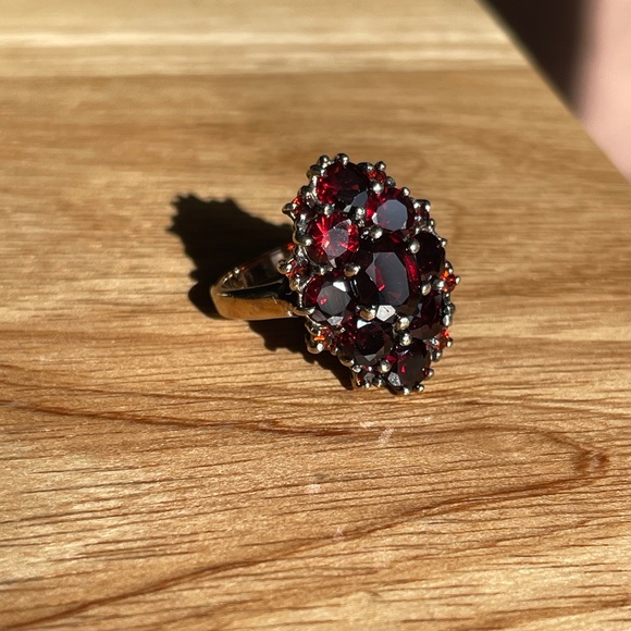 Garnet Ring & Bracelet Set - Vintage 1990's - Sterling Silver Washed Gold Sz 8 - Picture 2 of 12